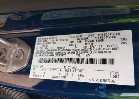 2020 Ford Escape Sel from USA, damaged, VIN 1FMCU0H63LUB23973